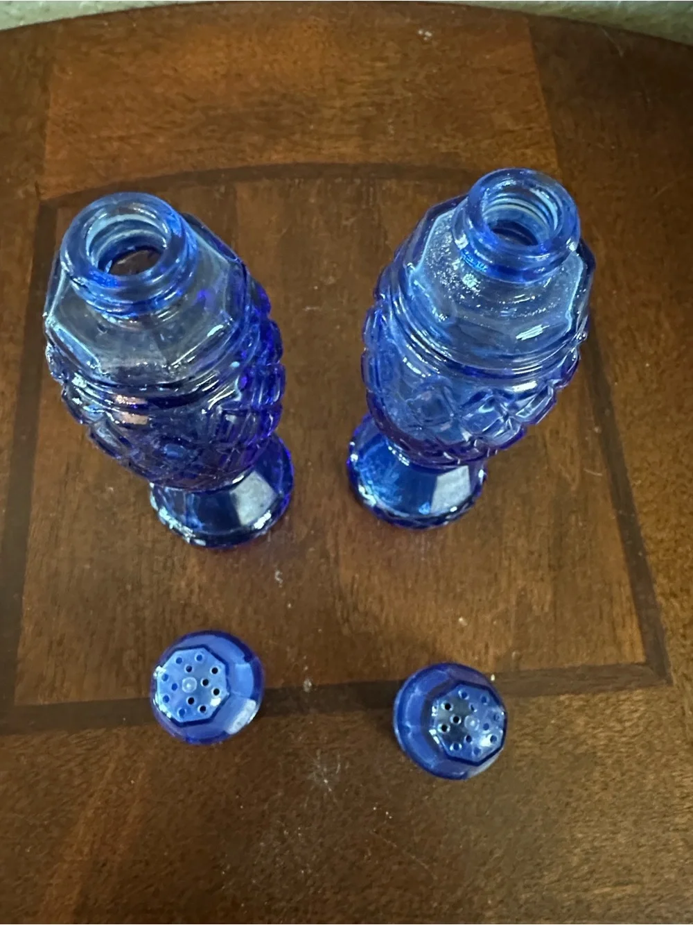 Vintage Avon Cobalt Blue Diamond-Texture Glass Shakers